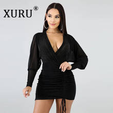 XURU  Autumn New Women's Perspective Nightclub Dress European and American Sexy V-neck Brown Black Dress 2024 - buy cheap