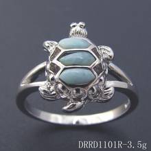Antique designs real 925 Sterling Silver Natural Larimar Sea Turtle Ring For Gift 2024 - buy cheap