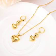 Conjunto de joyería africana con corazón de Dubái dorado para mujer, collar, pendientes, colgante, joyas bridl de boda para mujer, cadena de suéter, regalos 2024 - compra barato