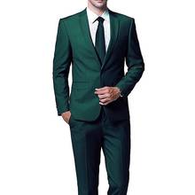 Темно-зеленая вечерняя одежда для выпускного вечера, 3 предмета, пиджак, брюки, галстук, Обрезанные на заказ смокинги для жениха и свадьбы 2024 - купить недорого