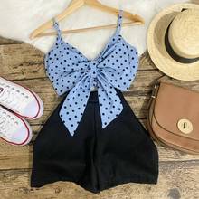 2 Pieces Kids Girls Clothes Polka Dots Print V-Neck Sleeveless Tops+ Solid Color Pantskirt for Summer Blue Black Outfits 2024 - buy cheap