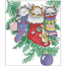 Christmas sock cat patterns Counted Cross Stitch 11CT 14CT 18CT DIY Chinese Cross Stitch Kit Embroidery Needlework Sets 2024 - buy cheap