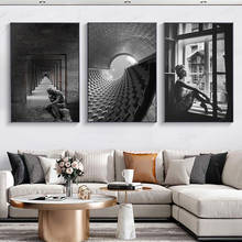 Nordic Black White Space Canvas Painting Abstract Building Prints and Posters Wall Art Pictures for Living Room Home Decoration 2024 - buy cheap