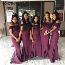 In Stock Beads Mermaid Bridesmaid Dresses Burgundy Off-The-Shoulder Bridemaid Dress South African Satin for Wedding Party Dress 2024 - buy cheap