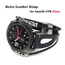 Ремешок кожаный для Huawei Watch GT 2 Pro GT2, браслет для часов Amazfit Pace/Stratos 2 S 3/GTR 47 мм, 22 мм 2024 - купить недорого