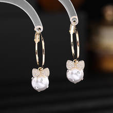 Individuality Pearl Dangle 2022 Luxury Wedding Party Jewelries Cubic Zirconia Hook Earings Women Fashion Bowknot Earrings 2024 - buy cheap