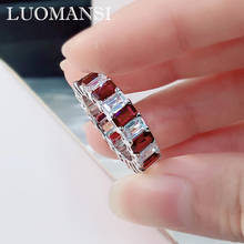 Luomansi novo 100%-s925 prata rubi geométrico/anel de diamante de alto carbono personalizado mulher cocktail festa jóias finas 2024 - compre barato