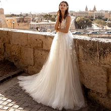 Novo sem mangas v neck vestidos de casamento longo a linha vestidos de novia vestidos de noiva até o chão novo vestido de noiva 2020 2024 - compre barato