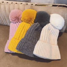 Thick woolen knitted hat winter pom pom hat Fleece Lined sweet cute hair ball plus velvet warm hat women's comfortable hat 2024 - buy cheap