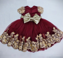 Burgundy Baby Girls Birthday Party Dresses with Gold Lace Bow Infant Toddler Little Kids First Birthday Dress Formal Wear 2024 - buy cheap