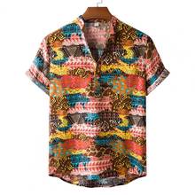 Mens Vintage Ethnic Printed Hawaiian Shirt Turn Down Collar Short Sleeve Button Casual Beach Shirt 2021 Loose Men Blouse Tops 2024 - buy cheap