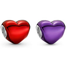 Free Shipping Authentic 925 Sterling Silver Metallic Purple Red Heart Charm Fit Original Pandora Bracelet For Women DIY Jewelry 2024 - buy cheap