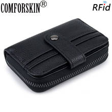 Comforskin genuínos suportes de cartão de couro rfid proteger unisex carteira de cartão de negócios masculino caso de cartão multi-função suportes de cartão 2024 - compre barato