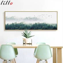 Pintura en lienzo para pared, arte de pared de naturaleza, bosque, blanco y negro, árbol, carteles, niebla, paisaje, imagen, decoración de sala de estar 2024 - compra barato