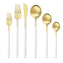 Conjunto de talheres de mesa em ouro branco fosco, conjunto de talheres de cozinha com faca, colher, garfo e aço inoxidável 2024 - compre barato