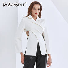 TWOTWINSTYLE Hollow Out Blazer For Women Notched Collar Long Sleeve Cross Backless Designer Coats Female 2020 Fall New Clothing 2024 - buy cheap