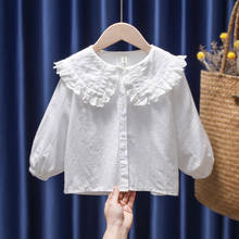 Blusa branca de manga comprida, camisa básica para crianças e bebês, manga comprida, primavera, outono, cor sólida 2024 - compre barato