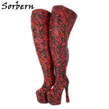 Sorbern Custom Wide Fit Thigh Boots 20Cm Chunky High Heels Platform Shoes Long Red Tiger Fetish Shoes Drag Queen Boot Unisex 2024 - buy cheap