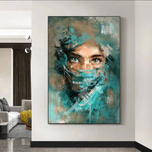 Mulher abstrata retrato com véu verde aquarela pintura da lona cartaz e impressões da arte parede imagem para sala de estar decoração 2024 - compre barato