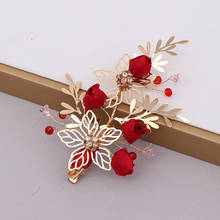 1 PCS Handmade Hair Clips For Girl Crystal Red Flower Gold Color Metal Hairpin Bride Noiva Wedding Party Hair Jewelry Headpieces 2024 - buy cheap