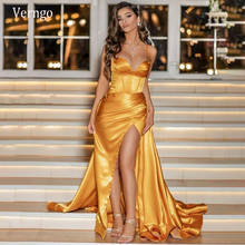 Verngo Золотое вечернее платье-Русалка на бретельках с разрезом сбоку сексуальные длинные платья для выпускного вечера скромное женское официальное платье 2021 2024 - купить недорого