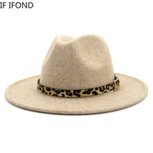 Casual amplio sombrero Beige sombrero Fedora de lana sombrero para mujer estilo británico hombres sombrero Jazz de Panamá con leopardo cinturón 2024 - compra barato