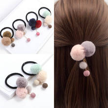 Banda elástica ajustable para el pelo para mujer, gomas de pelo con bola de piel sintética, pompones coloridos, accesorios para el cabello para fiesta, boda, Scrunchies de goma 2024 - compra barato