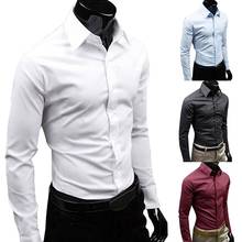 Рубашка мужская с длинными рукавами, Повседневная элегантная деловая блуза из хлопка, приталенная, с пуговицами, однотонная, размера плюс, осень 2024 - купить недорого