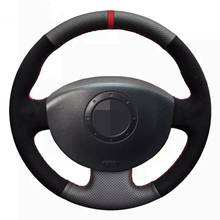 Soft Black Genuine Leather Black Suede Car Steering Wheel Cover For Renault Megane 2 2003-2008 Scenic 2 2003-2009 Kangoo 2008 2024 - buy cheap