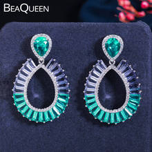 BeaQueen New Gradual-Change CZ Blue Purple Baguette Crystal Big Drop Hanging Earrings Cubic Zirconia Ear Jewelry for Women E406 2024 - buy cheap