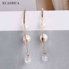 XUANHUA Rose Gold Pearl Earrings For Women Stainless Steel Jewelry Woman Long Earings Fashion Jewelry Accessories Charms 2024 - buy cheap
