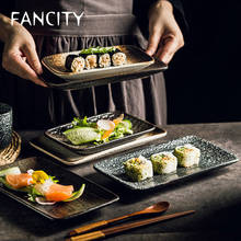 Prato de sushi retangular retrô fancity prato japonês para cozinha, retrô, prato retangular para sushi, prato de pedra 2024 - compre barato