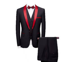 Мужские костюмы из 3 предметов, весенне-осенняя красная одежда для жениха с воротником-шалью, Свадебный костюм, Homme Mariage, Рождественский костюм (пиджак + штаны + жилет) 2024 - купить недорого