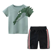 Комплект из 2 предметов, летняя одежда для мальчиков Новинка 2021 года, хлопковая Детская футболка с рисунком для мальчиков, одежда для младенцев спортивный комплект с короткими рукавами для мальчиков, От 2 до 8 лет 2024 - купить недорого