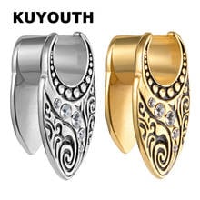 KUYOUTH Stylish Stainless Steel Flower Pattern White Crystal Ear Piercing Tunnels Stretchers Body Jewelry Earring Expanders 2PCS 2024 - buy cheap