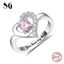 925 Sterling Silver Personalized Classic Heart Shaped Engraved Name & Birthstone Ring Custom Jewelry Mother's Day 2024 - compre barato