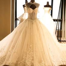 Luxury High Neck Ball Gown Wedding Dress Beading Cap Sleeve Wedding Gown Real Photo Open Back Bride Dress Vestido De Noiva 2024 - buy cheap