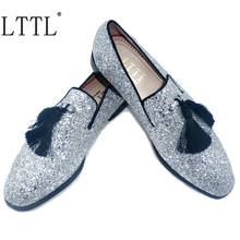 LTTL Silver Glitter Loafers Tassel Shoes Sequins Slip-on Men Dress Shoes Fashion Casual Shoes Men Prom Shoes 2024 - buy cheap