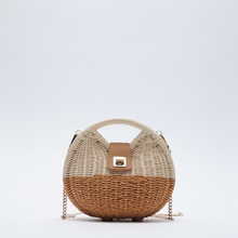 Bolsa de mão em rattan, bolsa de um ombro, feita de palha, em forma de concha, luxuosa, designer 2024 - compre barato