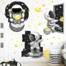 Pegatinas de pared de dibujos animados para habitación de niños, calcomanías de astronauta en blanco y negro, decoración de pared de guardería, vinilo extraíble para dormitorio, hogar 2024 - compra barato