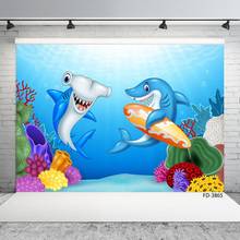 Пользовательские ребенок день рождения баннер фотография мультфильм морской мир Акула раковина для рыбы фон фотостудия реквизит 2024 - купить недорого