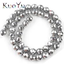 Natural Stone Faceted Silver Plated Hematite Bead Round Loose Beads For Jewelry Making Diy Bracelet Accessories 3/4/6/8/10MM 15“ 2024 - buy cheap
