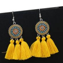 SHUANGR-pendientes de gota con flecos de seda para mujer, joyería bohemia de boda, color amarillo y rojo, Estilo Vintage, étnico 2024 - compra barato