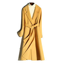 Long 100% Wool Coat Women Korean Double-sided Spring Autumn Wool Jacket Yellow Overcoat Abrigos Mujer Elegante XRD1810 KJ6052 2024 - buy cheap