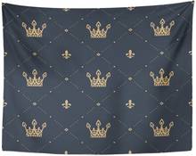 Royal in Retro Style with Gold Crown on Blue Pattern Fills Princess King Tapestry Home Decor Wall Hanging for Living Room 2024 - buy cheap