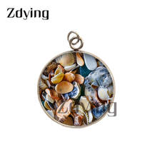 Zdying-Colgante de concha de piedra de playa de acero inoxidable, imagen de cabujón de cristal, accesorios de joyería, 2 unids/lote, novedad, ML046 2024 - compra barato