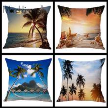 Blue Beach/Forest Plant Cushion Covers 45x45cm Home/Office Sofa Sunset Bed Car Waist Pillow Covers Polyester Line Pillowcase 2024 - buy cheap