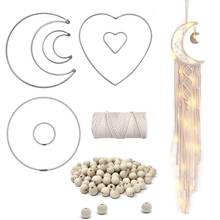 Macrame Ring Set Moon Heart Circle Shape Dreamcatcher Rings with Macrame Rope 100 Pieces Wooden Beads for DIY Dream Catcher 2024 - buy cheap