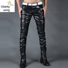 Pantalones pitillo de cuero sintético para Hombre, pantalón largo ajustado, con cremallera falsa, estilo Punk, a la moda 2024 - compra barato