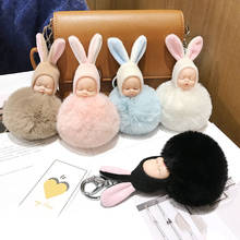 Cute Cartoon Sleep Doll Key Ring Bunny Ears Sleeping Baby Key Ring Fluffy Pom-pom Car Key Ring Girl Bag Pendant 2024 - buy cheap